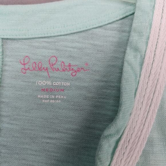 Lilly Pulitzer Mint Green Tunic Top Women's M Side Slits 3/4 Sleeve Embroidered - Picture 3 of 10